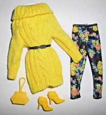 %***Barbie Kleidung*Rollkragen-Long-Woll-Pullover,Hose,Schuhe,Tasche,Gürtel***%