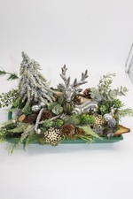 Weihnachtsgesteck Adventsgesteck Landschaft mit Hirsch Rentier silber grün Natur