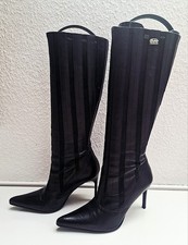 Buffalo Stiefel Gr. 38 Lederstiefel High Heels schwarz spitz 