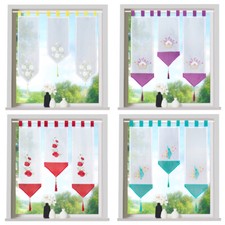 Scheibengardine Lamellen Set 3-tlg Bestickt Blume Pfau Schlaufen Gardine Typ710