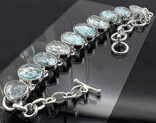 TOPMK-SCHMUCK ARMBAND 925/-SILBER, RHODINIERT, AQUAMARIN, GEWICHT: CA. 22 GRAMM