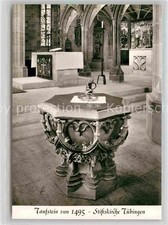 Tuebingen Stiftskirche Taufstein 1495 Taufkarte