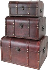 HMF Schatztruhe aus Holz Portugal 3er Set, Dekokiste, Geschenkkiste, Holzkiste 