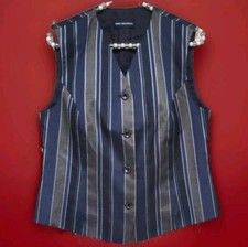 "JONES ARMSTRONG" WESTE M/L EXKLUSIV SEIDE BLAU/GRAU GESTREIFT VINTAGE NEUWERTIG