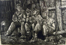 Alfred Kitzig 1902 Ahlen / Bergleute beim Buttern / Radierung, handsigniert