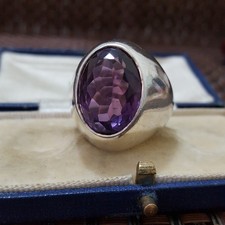 Vintage 925 Sterling Silber Siegelring, großer Amethyst, Gr. M,5 US 6,5, schwer 