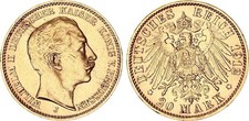 Preußen 20 Mark Gold 1912 J Wilhelm II. seltenes Jahr/Mzz. vz+   133700