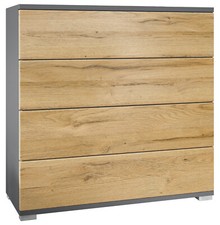 Kommode Schrank Anrichte Sideboard Pavos V3 in Anthrazit - Hochglanz & Naturtöne
