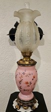 Antike große Salon Petroleumlampe komplett um 1900 mit Glasfuß handbemalt  Tulpe