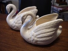 4 Schwäne Skulptur  14,3 cm Figur Deko Schwan Blumenschale Vintage Design Schale