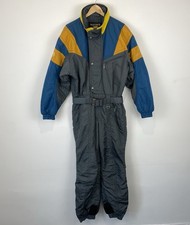 Vintage Descente Skianzug Schnee Latz Overall Grau Gelb Blau Herren Medium Winter