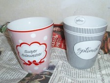 Krasilnikoff Happy Mug 2 x Becher: SUPER Schwester / OPTIMIST Kalt und Heiß-Getr