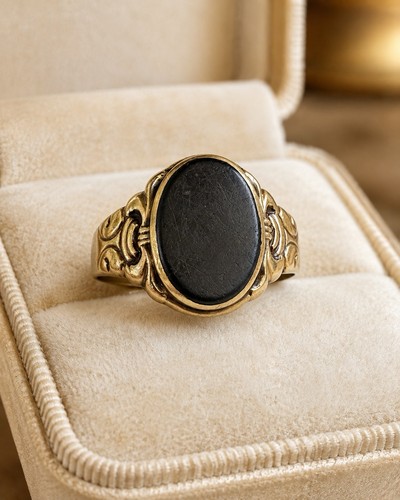 Vintage 333 gold - onyx, ring