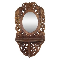 Wandspiegel Spiegel mit Rahmen Holzrahmen Elefanten Wandspiegel mit Ablage 78cm 