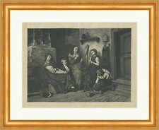 Es war einmal ... Famile Spinnrad Geschichten Kinder Schemel Holzstich E 25987