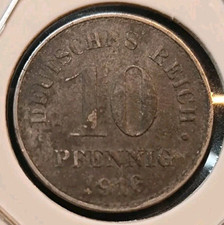 10 Pfennigs 1916 J - Wilhelm II type 2 small shield; beaded borderin In SS#18/56