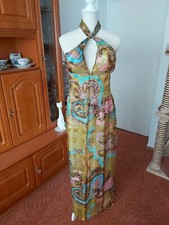 Designer Abendkleider lang, tiefes Dekollete, goldfarbig, Einzelstück Gr. 40