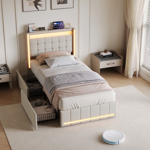 Polsterbett 90x200 mit led - 90x200,