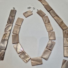 3 tlg, 2x Original Perlmutt Muschel Kette, 1x Armband, Strang, Muschelkette