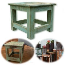 Vintage Holz Fußhocker 26cm Türkis Tritthocker Fußbank Bänkchen Fuß-Schemel