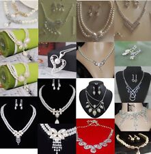 Kettenset mit Ohrringen Perlen Strass Metall silber Brautschmuck Halskette Ohr