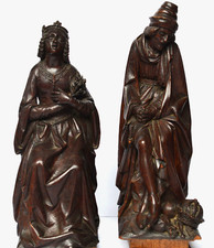Paar Skulpturen Holz Eiche geschnitzt 18. /19. Jh. König Königin 60 x 40 x 30 cm