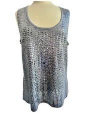 Caren Pfleger Tank-Top Grau Gr XL Pailletten Edel Top Sommermode Top
