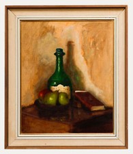 Öl Aus Dem 20. Jahrhundert - Grüne Flasche Und Obst