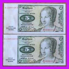 Ⓜ️ 2 x 5 D-Mark ☘️ 2.Januar 1960 ? DM Schein Bundesbank ? B 3320446 & 47 B  ?