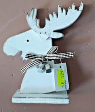 Elchkopf aus Holz weiß mit Glocken 15 cm