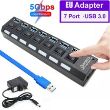 USB 3.0 Hub 7 Port Splitter Adapter mit Aktiv Netzteil Verteiler für PC Laptop