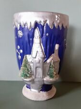 Weihnachtlicher Topf Übertopf blau/silber Keramik Deko Gefäß Winter, Vintage