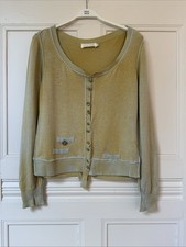 Elisa Cavaletti Strickjacke Schurwolle Fein Gelb Blau Blass Strass L