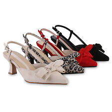 Damen Slingpumps Pumps Stiletto Schleifen Spitz Leder-Optik 841585 Schuhe 