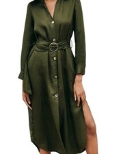Zara Leinen Kleid Khaki