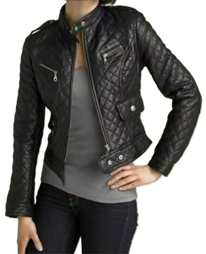 Damen schwarz gesteppte biker - schwarz,