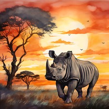 Wandbild Nashorn Savanne Afrika Landschaft Deko Bild Tiere Dekofliese Wandfliese