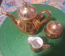 Lorenz Porzellan Manufaktur Bavaria Mokka Kanne/Sahnekännchen/Zuckerdose - Gold