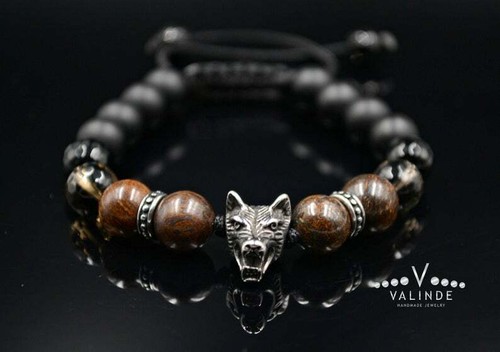 Herren edelstein wolf armband - edelstein,
