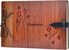 ZEEYUAN Fotoalbum Zum Selbstgestalten 80 Seiten Aus Holz 29X19Cm Hochzeit Hohlmu