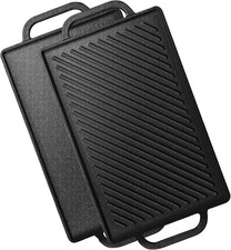 GFTIME Gusseisen Grillplatte 33x21cm für Ofen & Grill, Wende-Grillplatte
