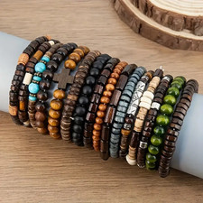 Armband Set Holzperlen 16 Stück bunt elastisch flexibel Schmuck Damen Herren