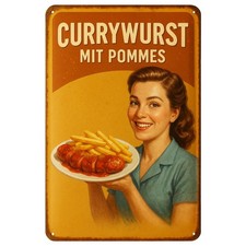 Currywurst Pommes Blechschild