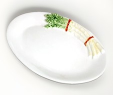 BASSANO KERAMIK Teller / Platte oval 32 cm SPARGEL Relief  MEDITERRANES GESCHIRR