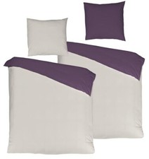 4tlg. Wende Bettwäsche Einfarbig Uni Beige Lila Perkal Ägyptische Baumwolle RV