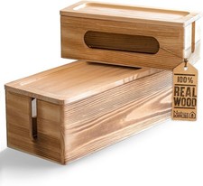 Nature Supplies 2er Set Kabelbox Kiefer Dunkelbraun Klein Groß Schreibtisch Bode