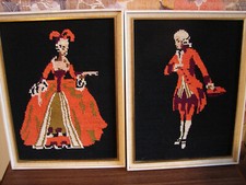 2 x GOBELIN  STICK -BILD STICKEREI HANDARBEIT ROKOKO PAAR KUNST VINTAGE NACHLASS