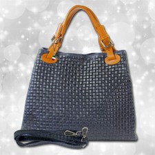 Florence Damen Handtasche Echtleder dunkelblau Flechtmuster OTF164B