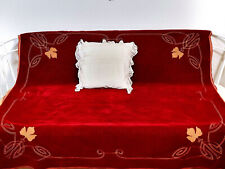Antik Jugendstil Sofa Decke Samt rot Tischdecke 135 x 132 cm mit Blumen bestickt