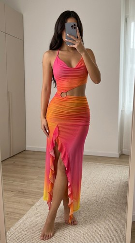 Damen maxikleid 70er boho pink - maxikleid,
